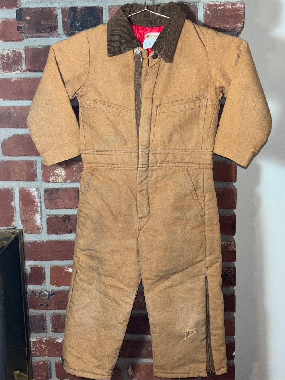 Vintage Key // Kids Tan Insulated Coverall Workwear Size 4